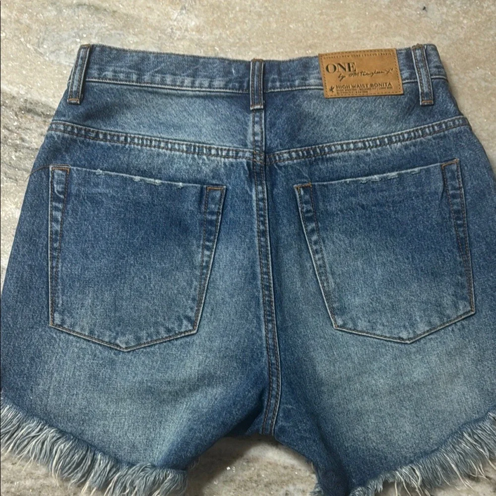 One Teaspoon High Waist Bonita Denim Shorts‎ Blue Distressed Button Fly Size 26